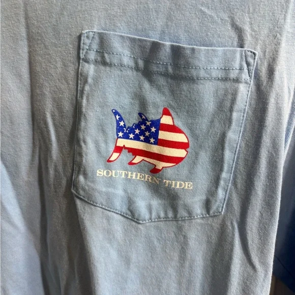 Southern Tide Light Blue Long Sleeve Tee with Flag Pocket - Picture 2 of 4